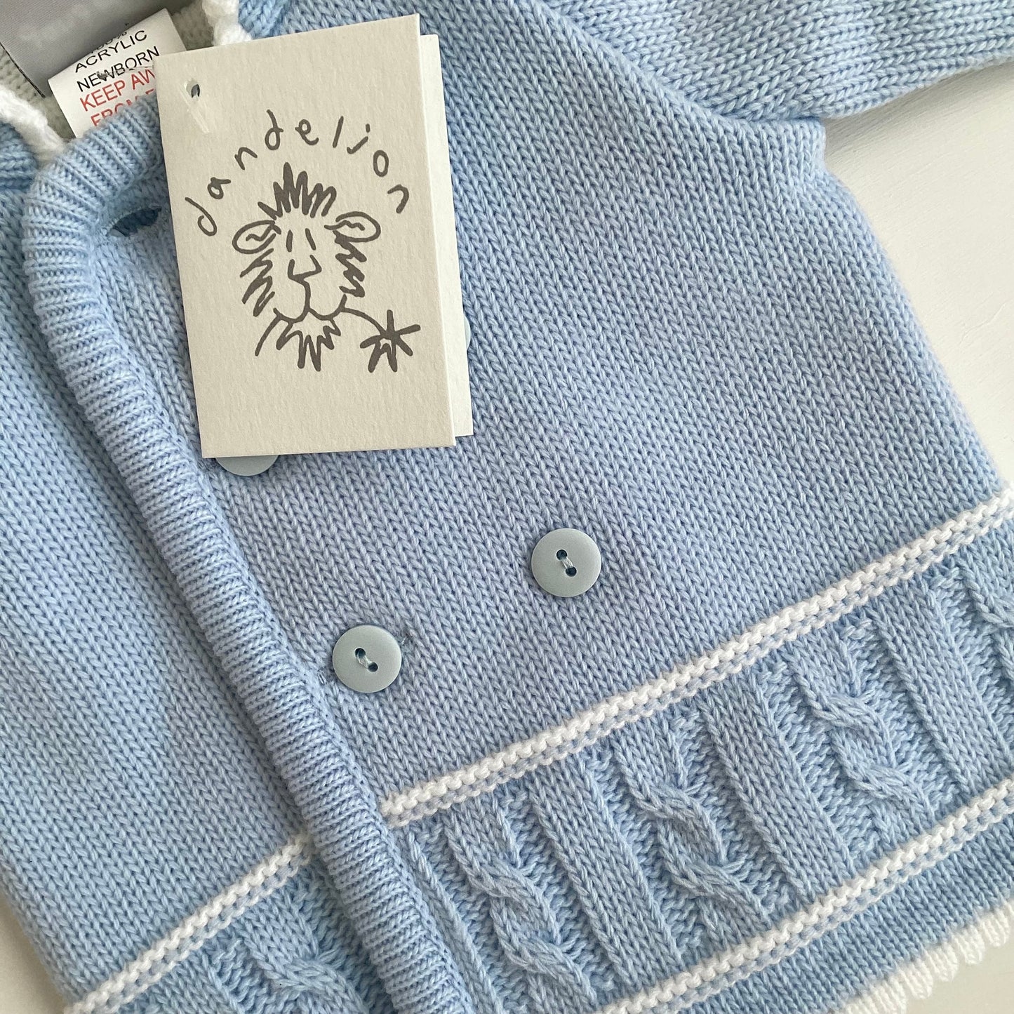 SHAY- Blue Dandelion knitted jacket and sheep dog comforter gift box