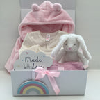 New Baby Girl Gift | PAIGE | White Bunny Rabbit Toy and Cosy Dressing Gown Giftset