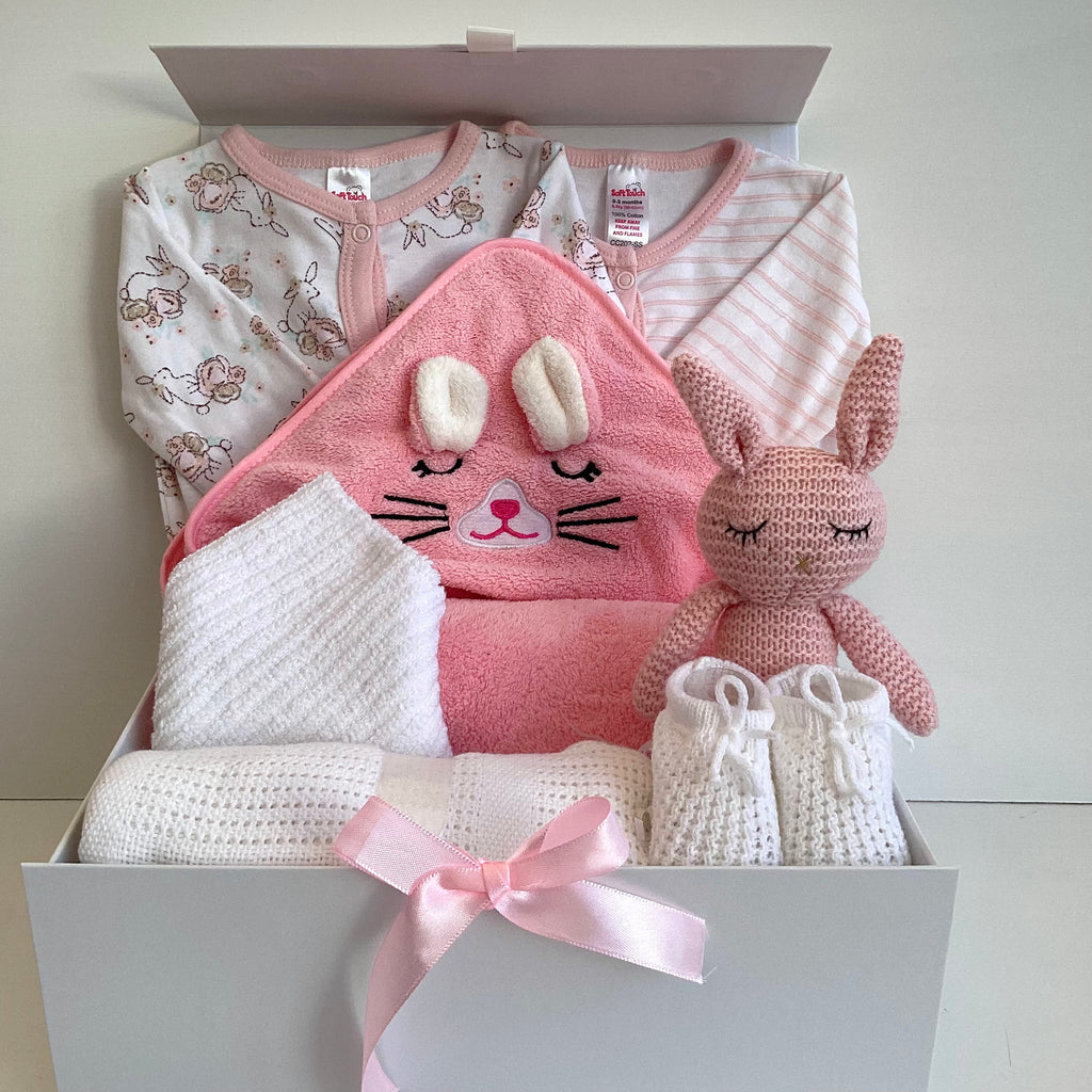 New Baby Girl Gift | ROSIE | Pink Bunny Bath Towel and Comforter Gift Box