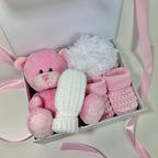 New Baby Girl Gift | ELLA | Pink Fleece Teddy and White Bobble Hat Cosy Giftset
