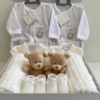 Newborn Twins Matching Outfits | Marley & Morgan Cute Bear and Cosy Onesie Giftset For Twins