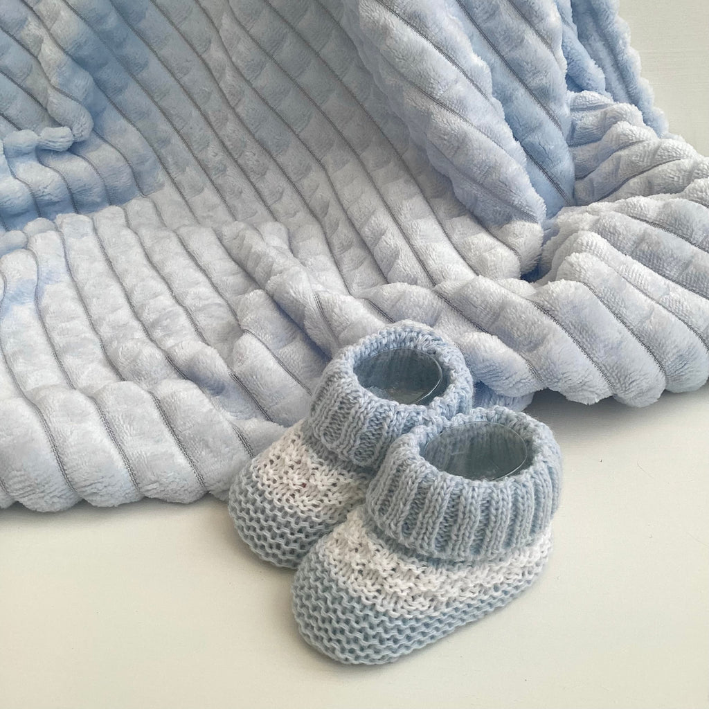 New Baby Boy Gift | SHAY | Blue Dandelion Knitted Jacket and Sheep Dog Comforter Giftset