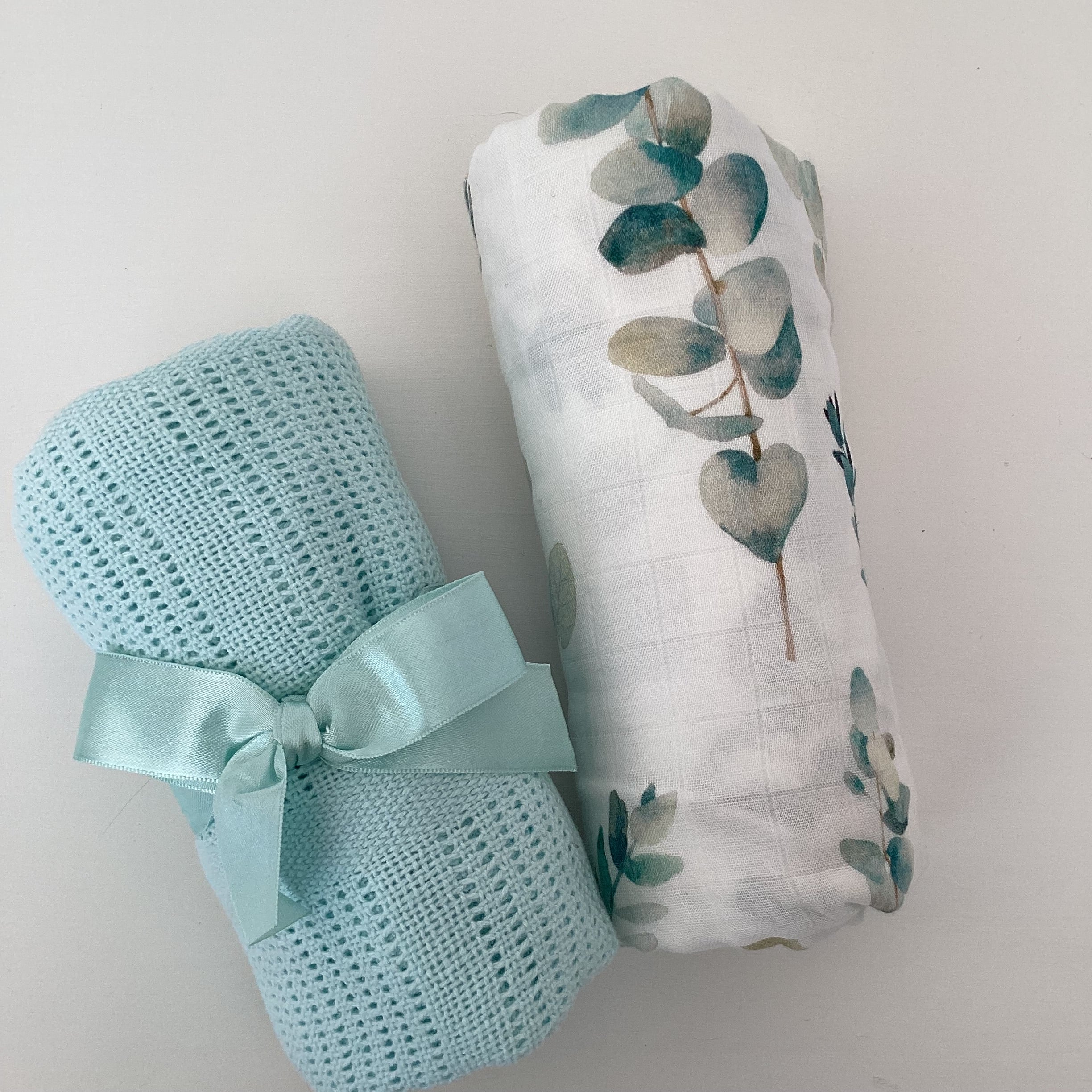 New Baby Boy Gift | MILO | Mint Cellular Blanket and Muslin Wrap Giftset