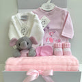 New Baby Girl Gift | IVY | Dandelion Pink Onesie and Knitted Cardigan Luxury Giftset