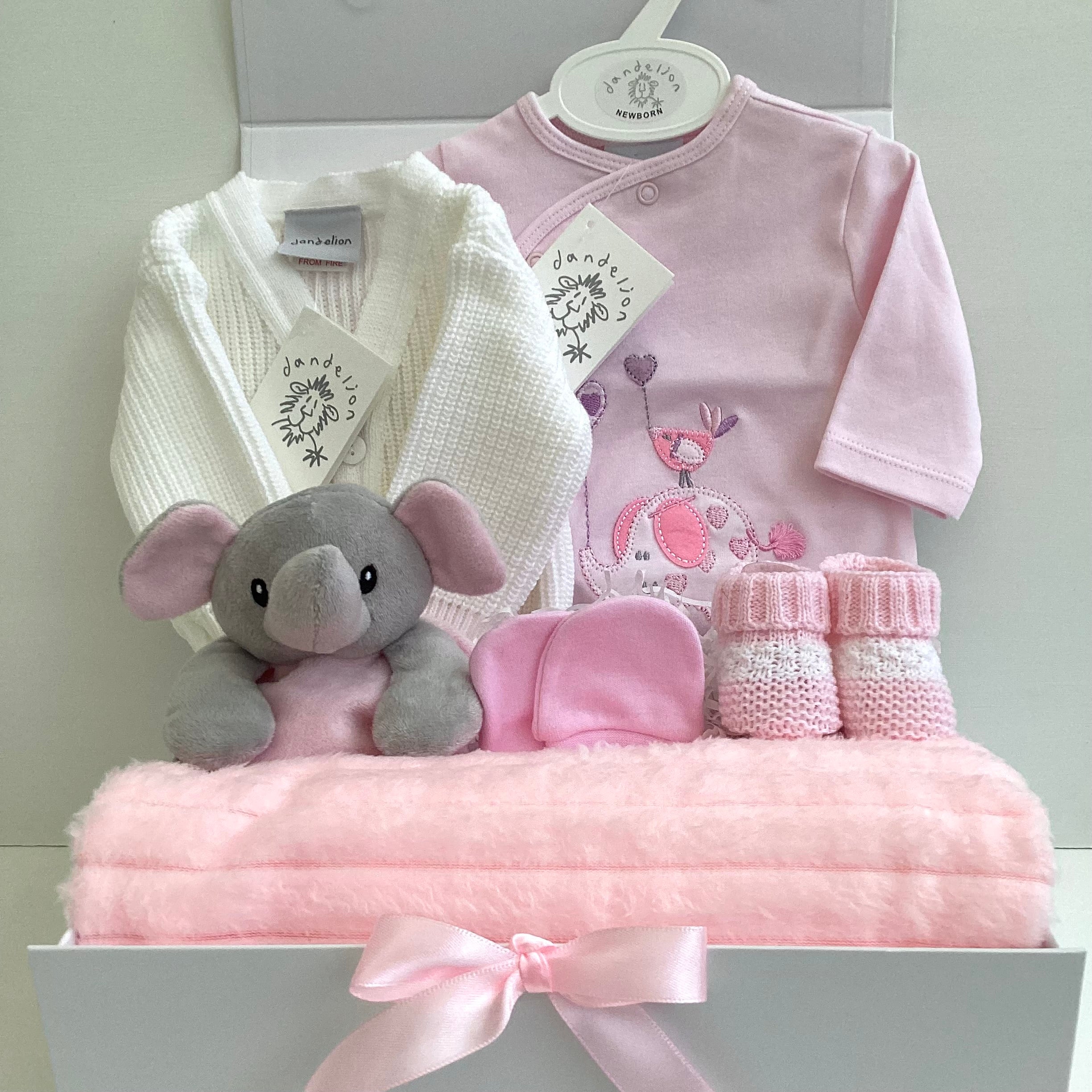 New Baby Girl Gift | IVY | Dandelion Pink Onesie and Knitted Cardigan Luxury Giftset