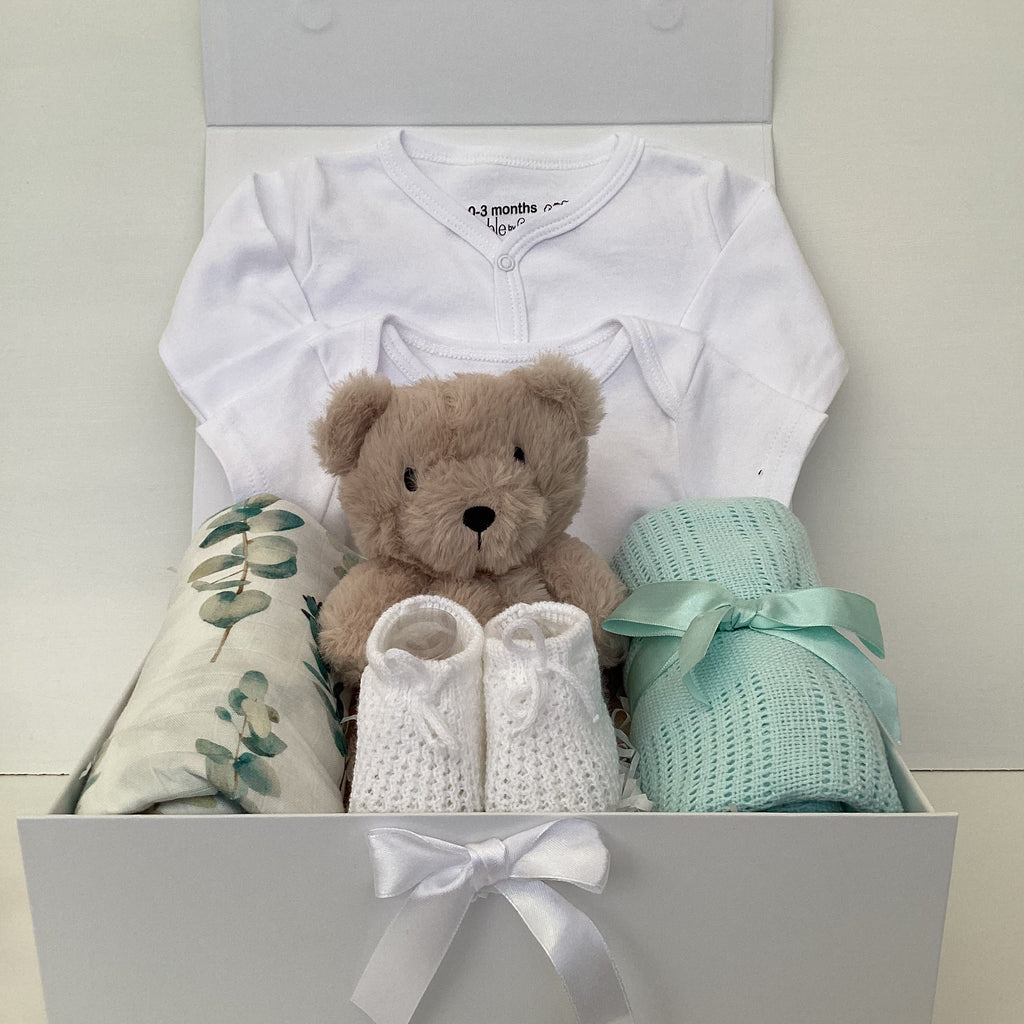 New Baby Boy Gift | MILO | Mint Cellular Blanket and Muslin Wrap Giftset
