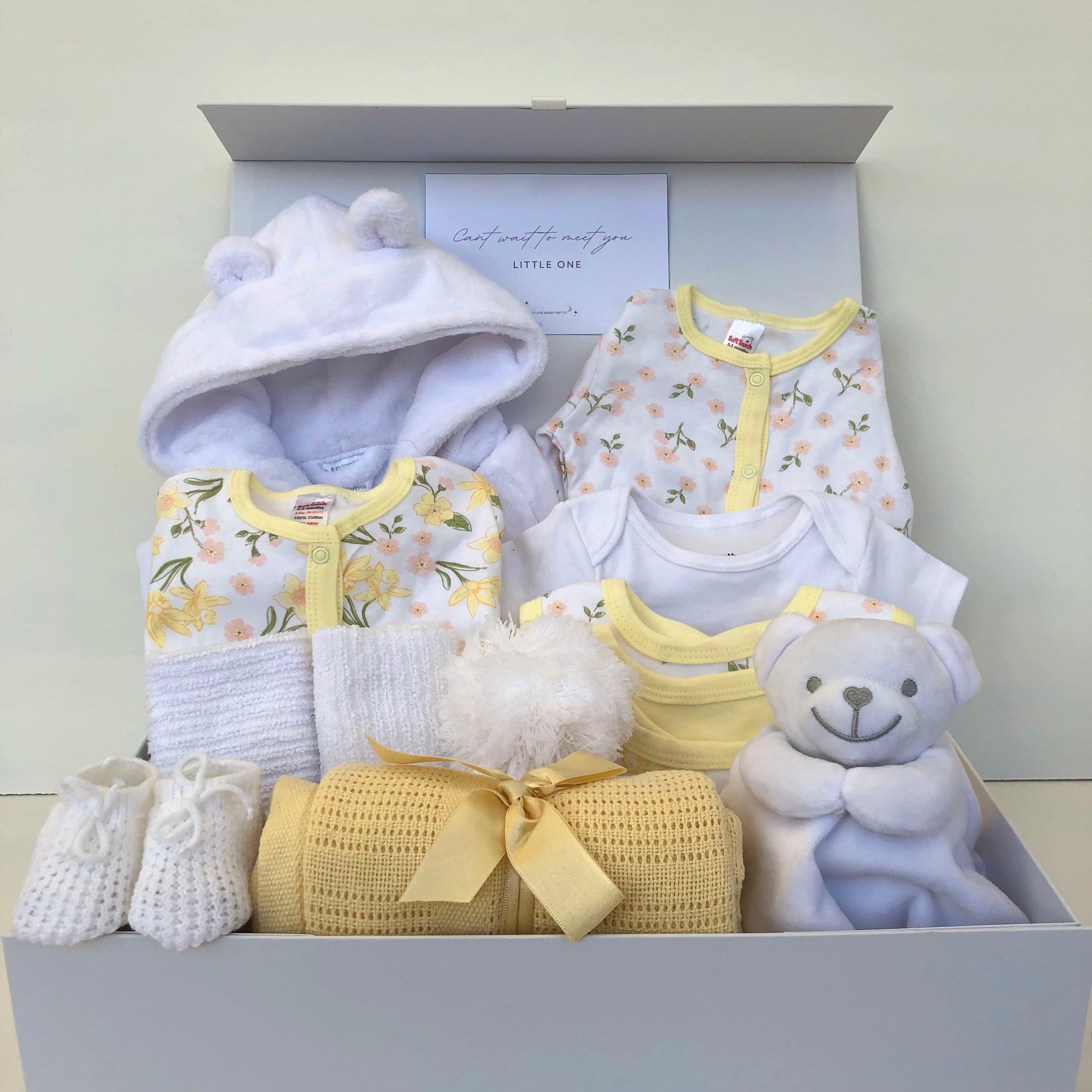 New Baby Girl Gift | RAI | Lemon Floral Cosy Dressing Gown and Essentials Bedtime Giftset