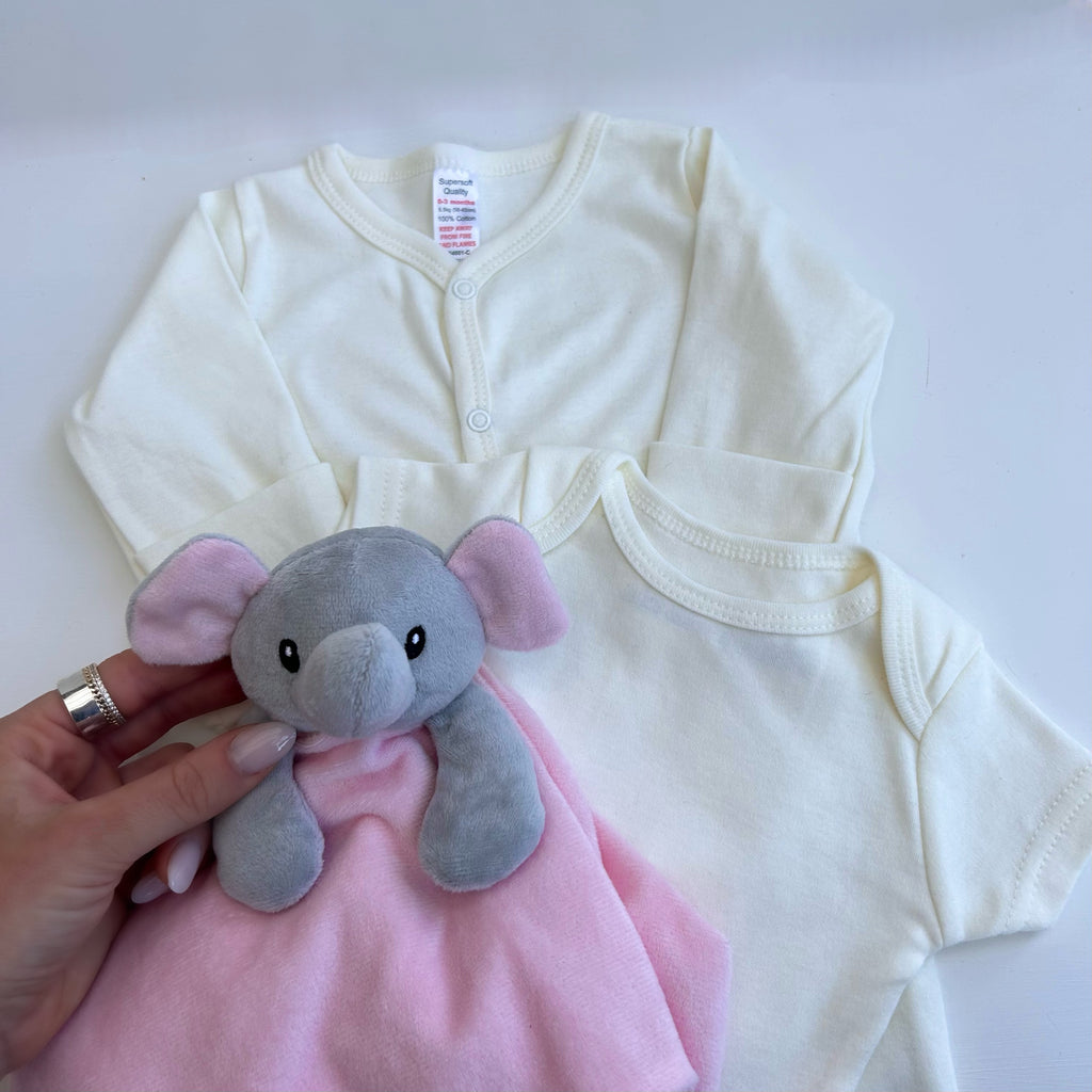 New Baby Girl Gift | NELLY | Elephant Comforter and Essentials Giftset