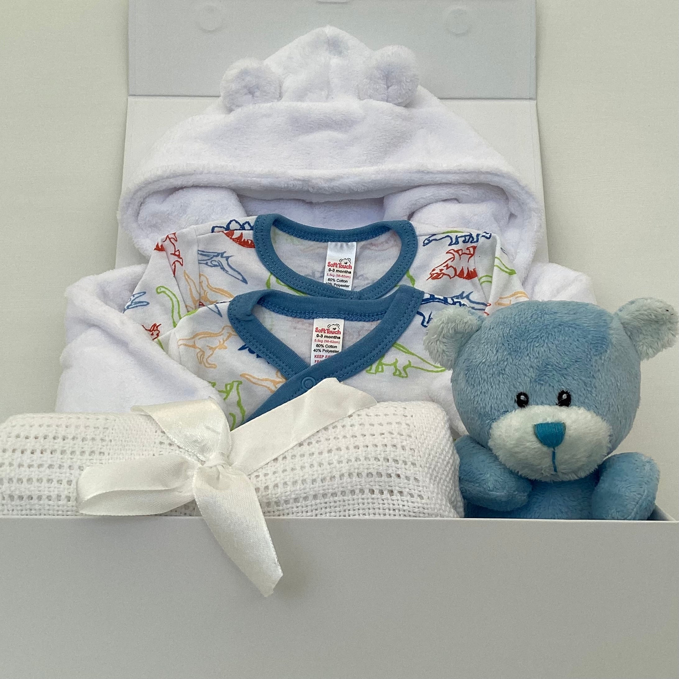New Baby Boy Gift | DAWSON | Blue Dinosaur and Cosy Dressing Gown Giftset