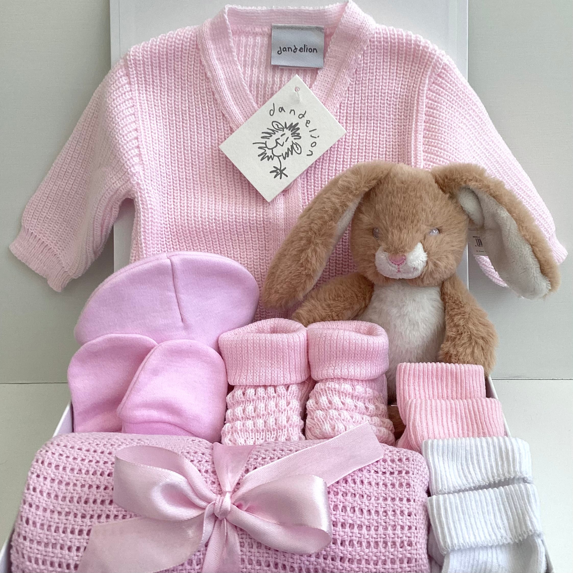 New Baby Girl Gift | DANDY | Pink Cardigan and Bunny Soft Toy Giftset